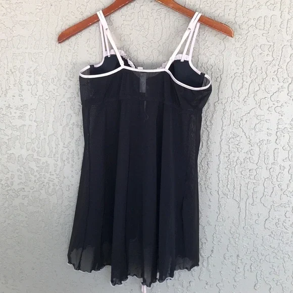 Victoria’s Secret Black Sheer Mesh Tie Front Babydoll Lingerie - Picture 2 of 9